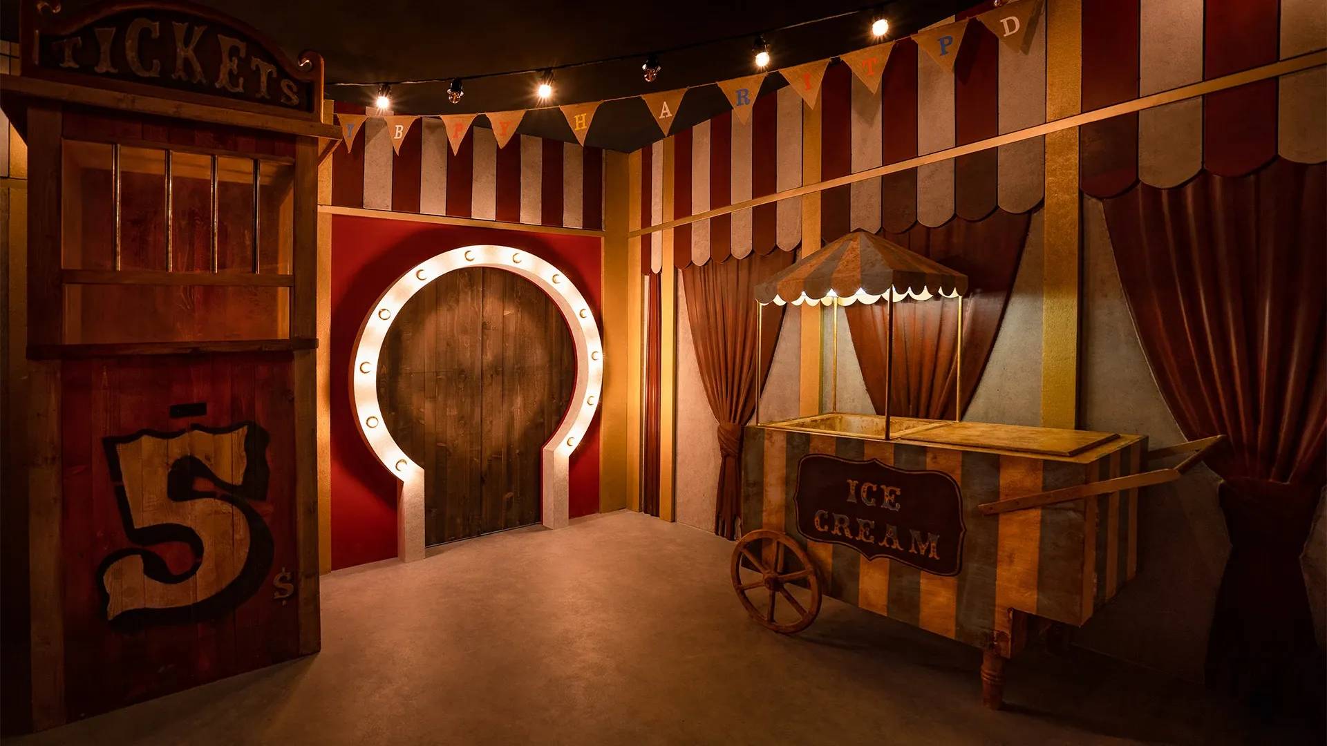 Decorado del escape room Horror Circus