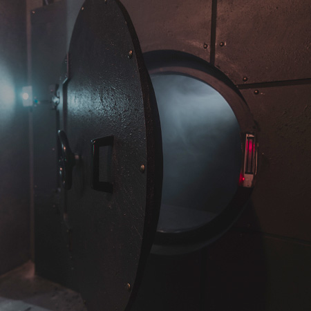 High security vault inside a prison room with laser beams